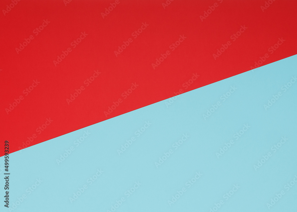 Two-color background made with diagonal line. Red and light blue colorway