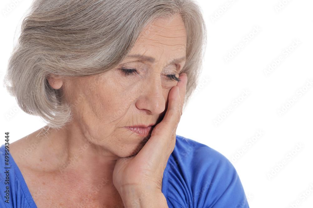 Portrait of sad senior woman on white background Portrait of sad senior woman on white background