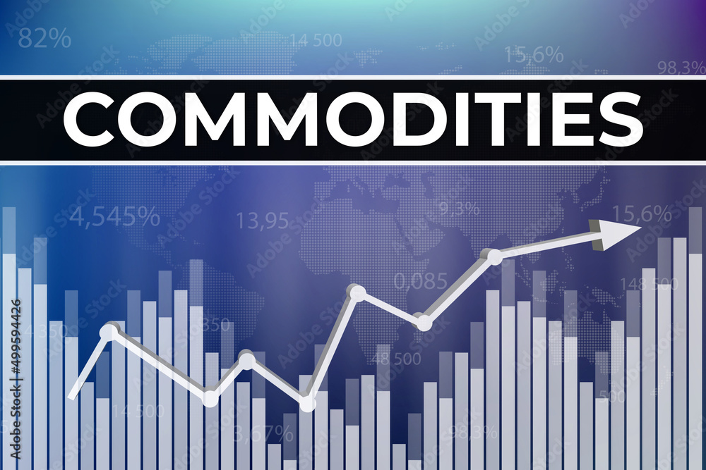 Fototapeta premium Financial market sector Commodities on blue finance background. Global economy concept