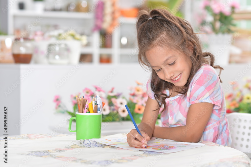 Portrait of cute little girl drawing picture at home Portrait of cute little girl drawing picture at home