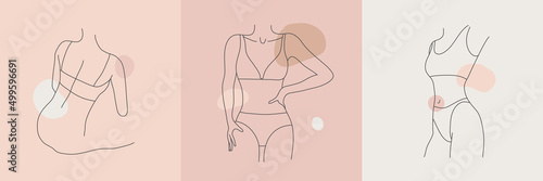 Fotobehang Vector set of woman body line art illustration