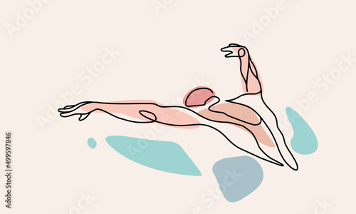 Single continuous one line drawing of butterfly swimmer
