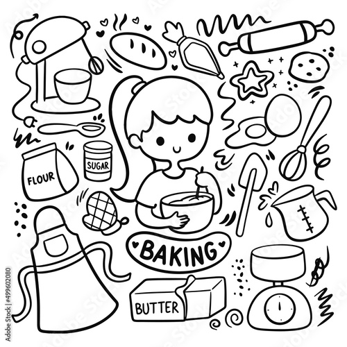 Kawaii hand drawn baking equipment doodle vector illustration