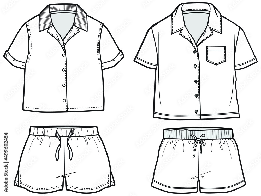boys short sleeve shirt and shorts resort wear set fashion flat sketch ...