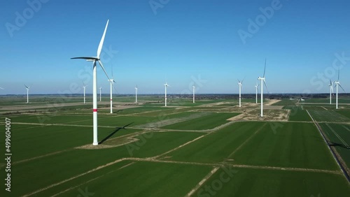 Drone video of a windfarm in Northern Germany at a sunny day