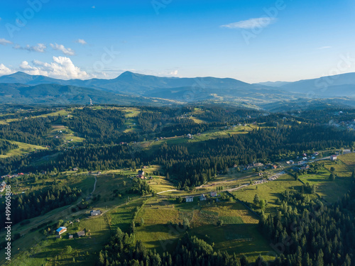 Fototapeta Naklejka Na Ścianę i Meble -  Ukrainian Carpathians mountains in summer. Aerial drone view.
