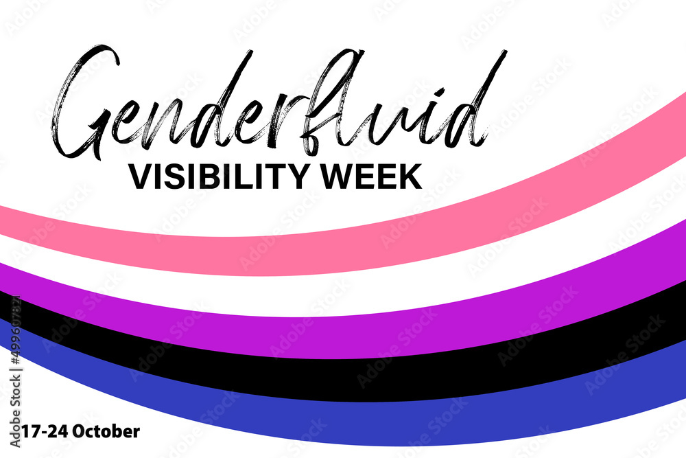 Genderfluid Visibility Week, Fluid Week or Genderfluid Awareness Week,  October 17-24. vector banner with ribbon flag symbol of gender fluid LGBT  community. Stock Vector