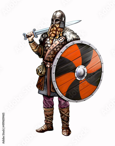 Viking with shield and sword photo