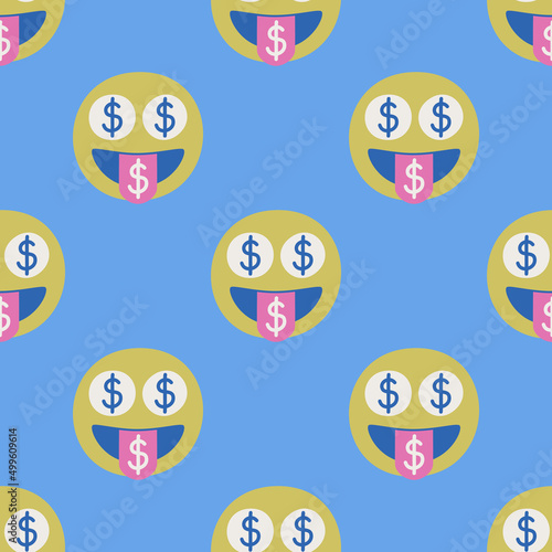 Seamless vector dollar facial expression pattern. Background for fabric, textile, wrapping, cover etc.