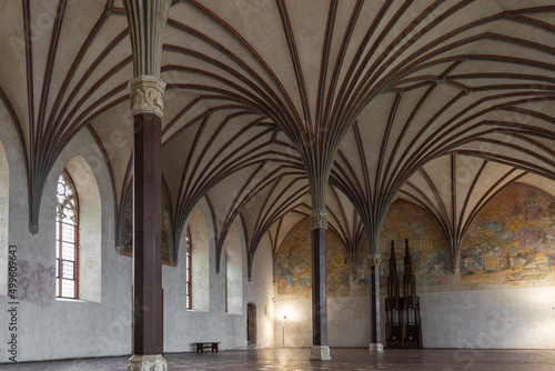 Gothic arched vault and columns in a medieval church 