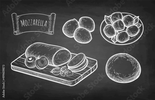 Chalk sketch of mozzarella cheese.