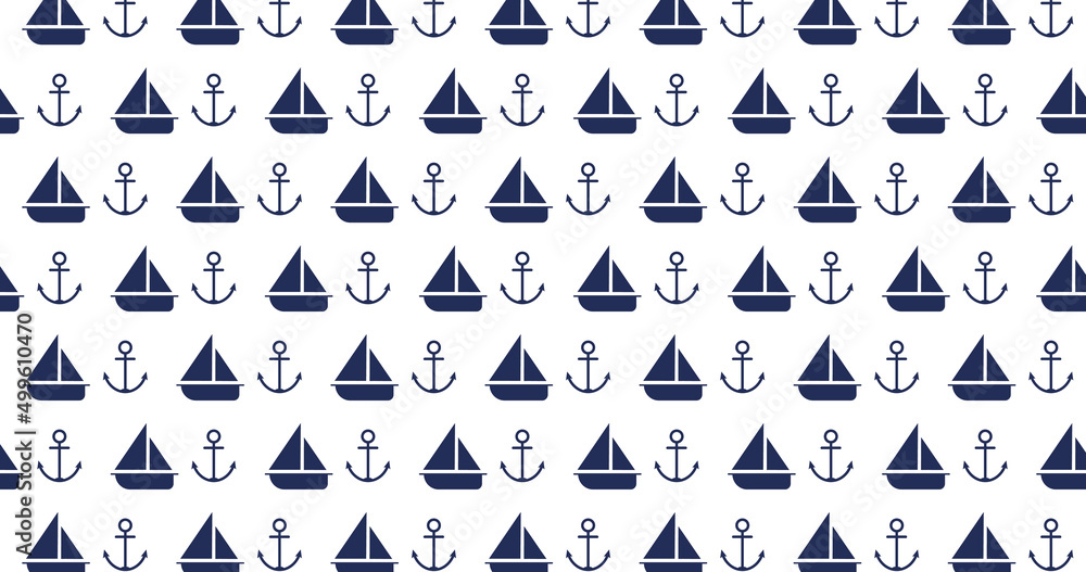 Muster aus sich wiederholenden Segelschiffen und Ankern Muster aus sich wiederholenden Segelschiffen und Ankern
