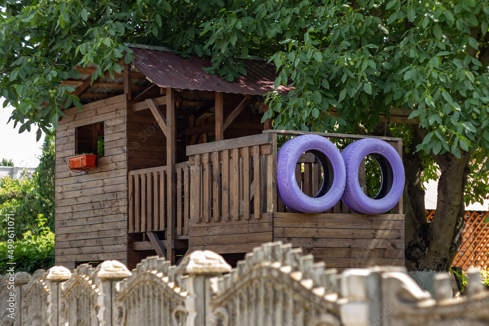Ukraine. Kyiv region. Slavutych town before war. Tree house on walnut.