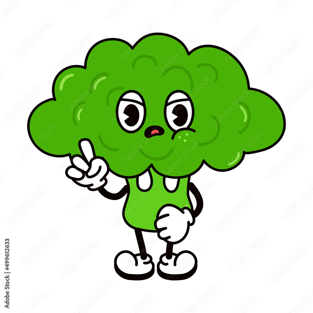 Cute angry sad broccoli character. Vector hand drawn traditional cartoon vintage, retro, kawaii character illustration icon. Isolated on white background. Angry broccoli character concept Cute angry sad broccoli character. Vector hand drawn traditional cartoon vintage, retro, kawaii character illustration icon. Isolated on white background. Angry broccoli character concept