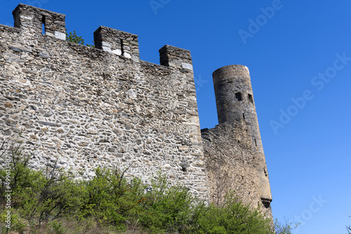 Beautiful ruins of medieval Tourbillon Castle on a hill at City of Sion on a sunny spring day. Photo taken April 4th, 2022, Sion, Switzerland.