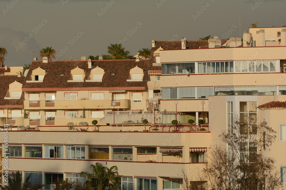 Architecture of the Mediterranean city of Benalmadena in Spanish Andalusia