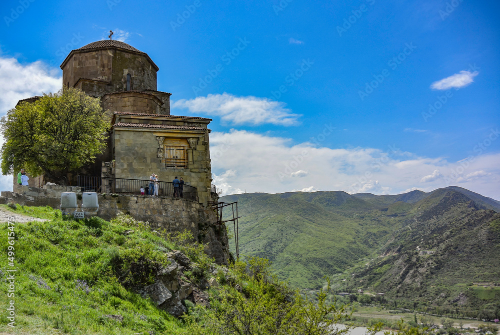 Jvari Monastery is a Georgian Orthodox monastery located near Mtskheta, on April 29, 2019. Georgia. Jvari Monastery is a Georgian Orthodox monastery located near Mtskheta, on April 29, 2019. Georgia.