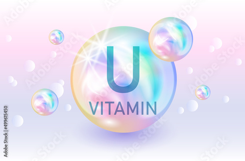 Vitamin U and Mineral supplements complex pharmaceutical capsule. Vitamins food sources and functions. Health care and science icon pattern medical innovation