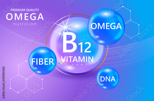 Omega 3, Fiber,DNA, B12 Nutrition and Vitamin Logo Products for brain. Nutrition sign vector concept. The power of vitamin