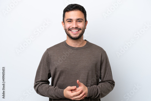 Fotografia Young Brazilian man isolated on white background laughing