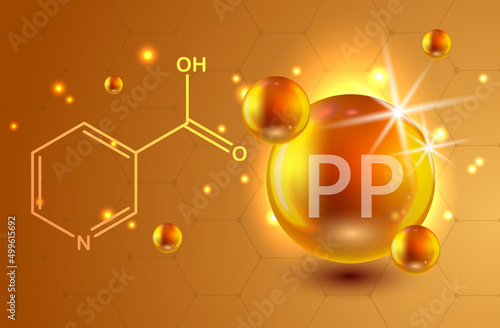 Nutrition sign vector concept. The power of vitamin PP. Chemical formula.