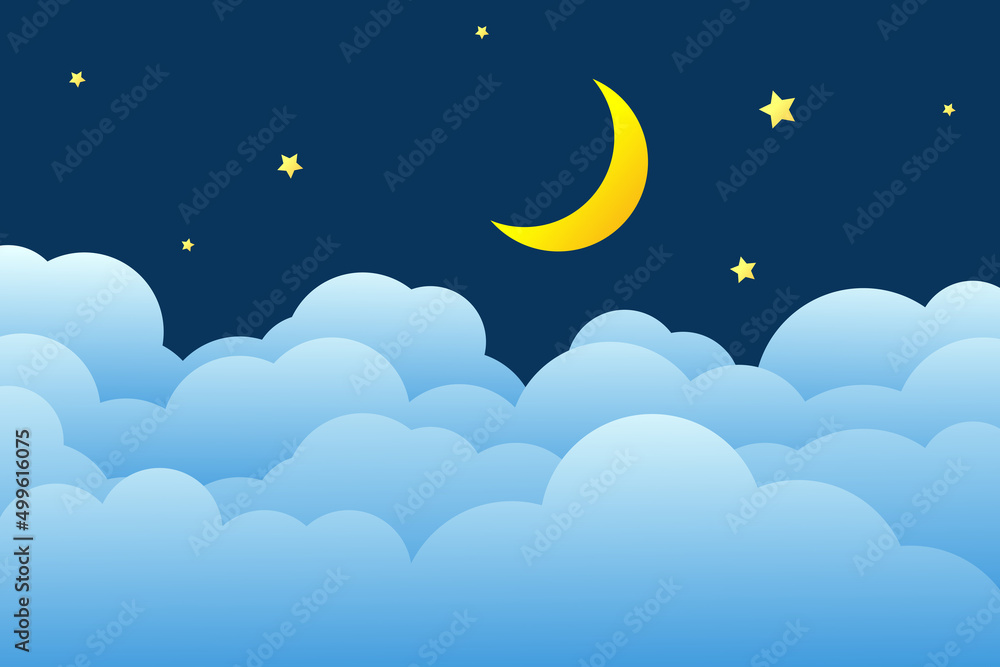 night sky with stars and moon. paper art style. Dreamy background with ...