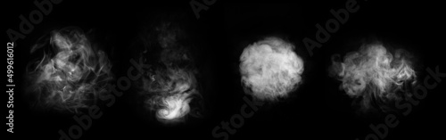 Smoke over black background. Fog or steam abstract texture collage. Set collection.