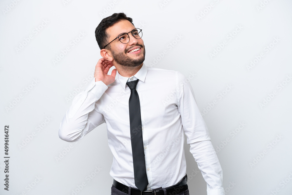 Business Brazilian man isolated on white background thinking an idea Business Brazilian man isolated on white background thinking an idea