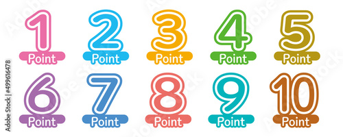 1〜10　POINT　ポップでカラフルな数字アイコンセット