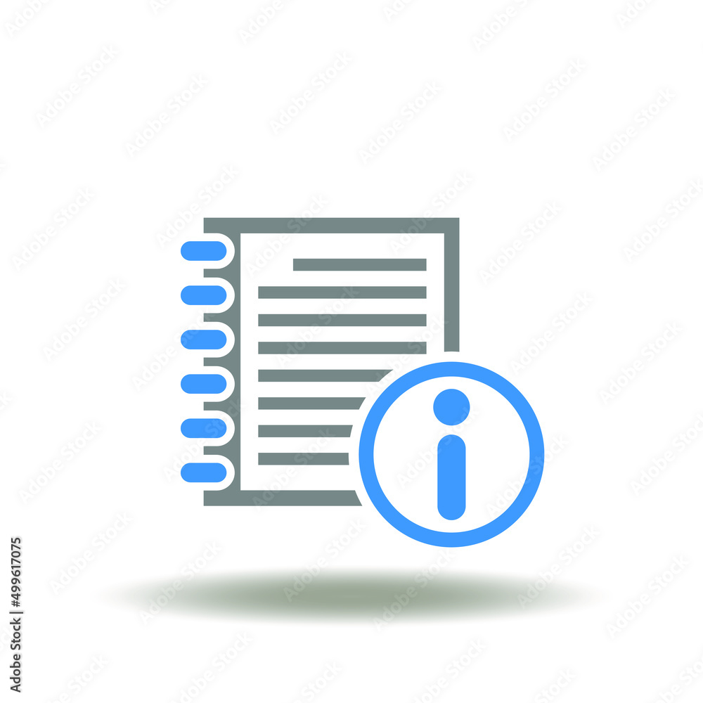 Vector illustration of binder booklet or book with i letter. Icon of manual. Symbol of user guide. Sign of instruction. Vector illustration of binder booklet or book with i letter. Icon of manual. Symbol of user guide. Sign of instruction.