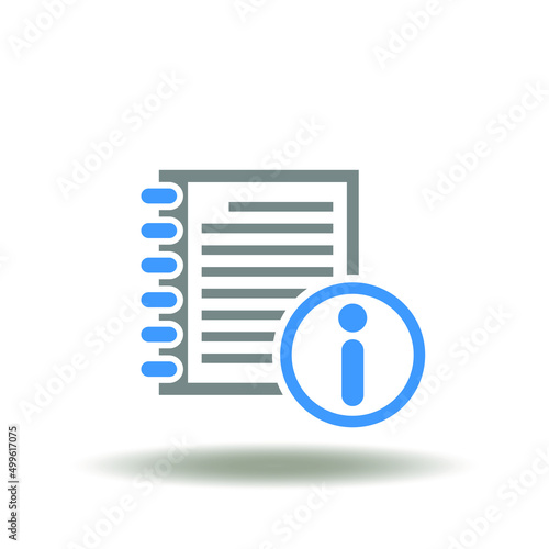 Vector illustration of binder booklet or book with i letter. Icon of manual. Symbol of user guide. Sign of instruction.