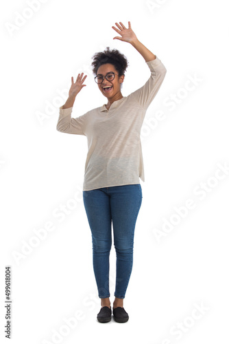 Cheerful mixed race woman