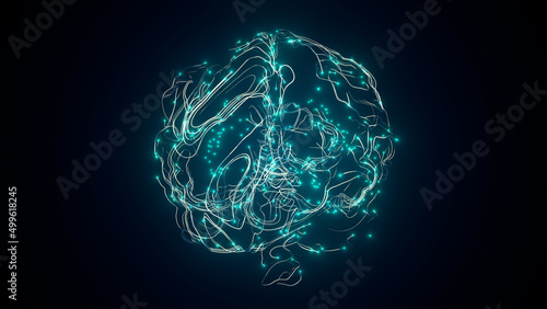 Hologram Brain activity visualization with particles 3d render photo