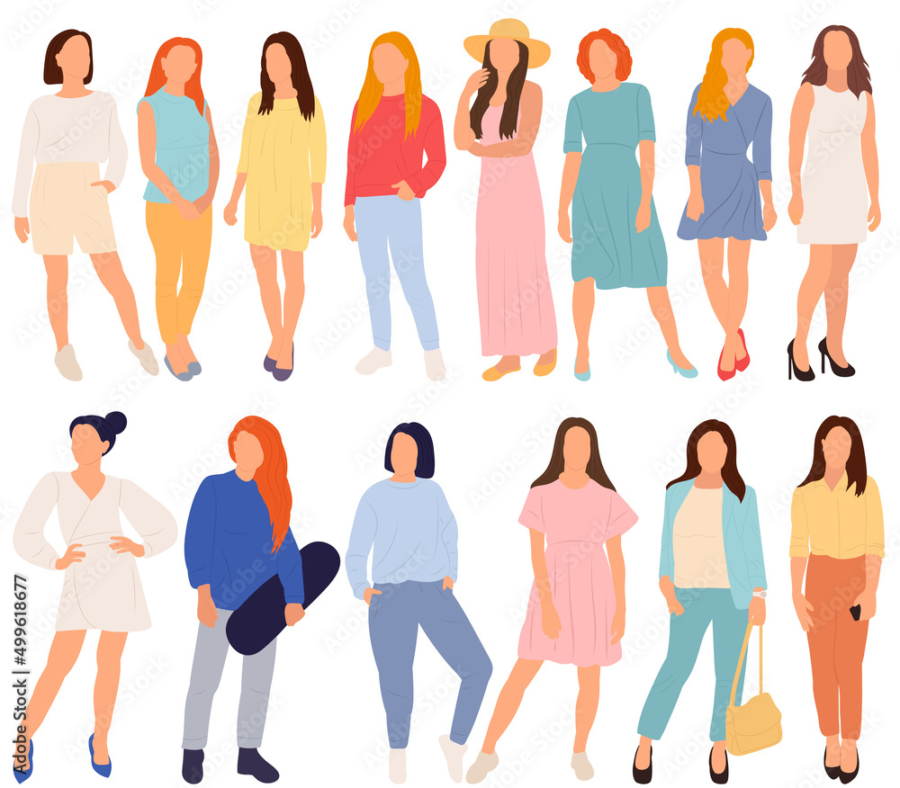 Fototapeta premium girls, women, flat design set, isolated, vector
