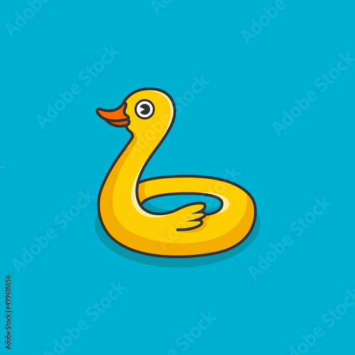 Playful yellow duck pool float graphic design. Cute duck logo vector illustration.