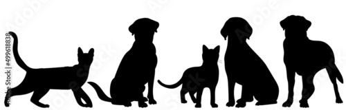 cats and dogs silhouette, on white background, isolated, vector
