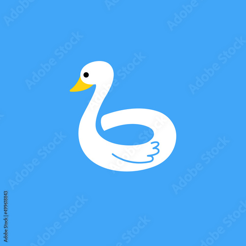 Simple duck pool float vector illustration. Playful white duck character logo design.