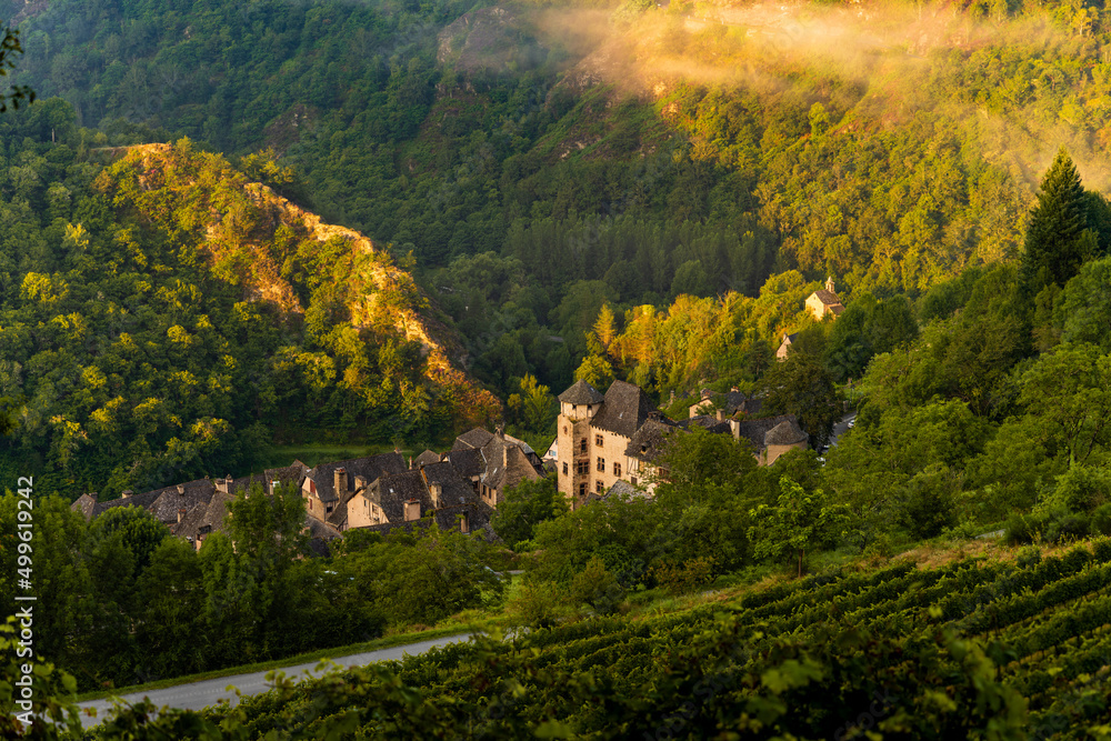 Le village de Conques, son vignoble, son château, la Chapelle Saint-Roch, Aveyron, Occitanie, France