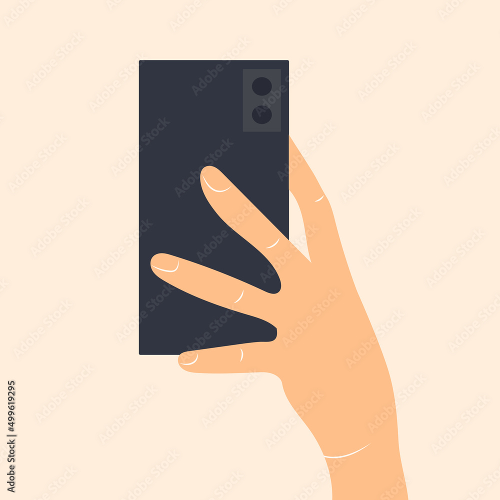 hand with phone flat design, isolated, vector hand with phone flat design, isolated, vector
