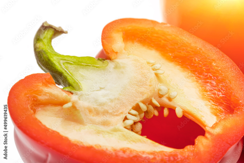 Sliced red pepper close-up, core of red pepper Sliced red pepper close-up, core of red pepper