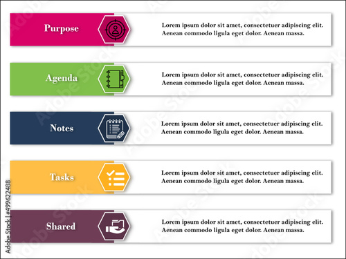 PANTS Acronym - Purpose, Agenda, Notes, Tasks, Shared. Infographic template