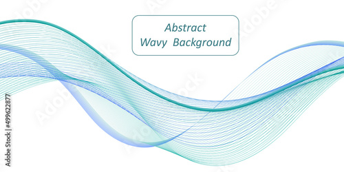 Teal wave swirl swoosh, sea water color flow, dynamic undulate movement. isolated design element, banner background, blend curve lines, blue and green wavy border. vector illustration