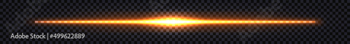 Laser neon light stick, glowing fire beam, yellow and red fluorescent LED effect. Golden shine electric luminous lines, isolated design elements on dark transparent background. Vector illustration