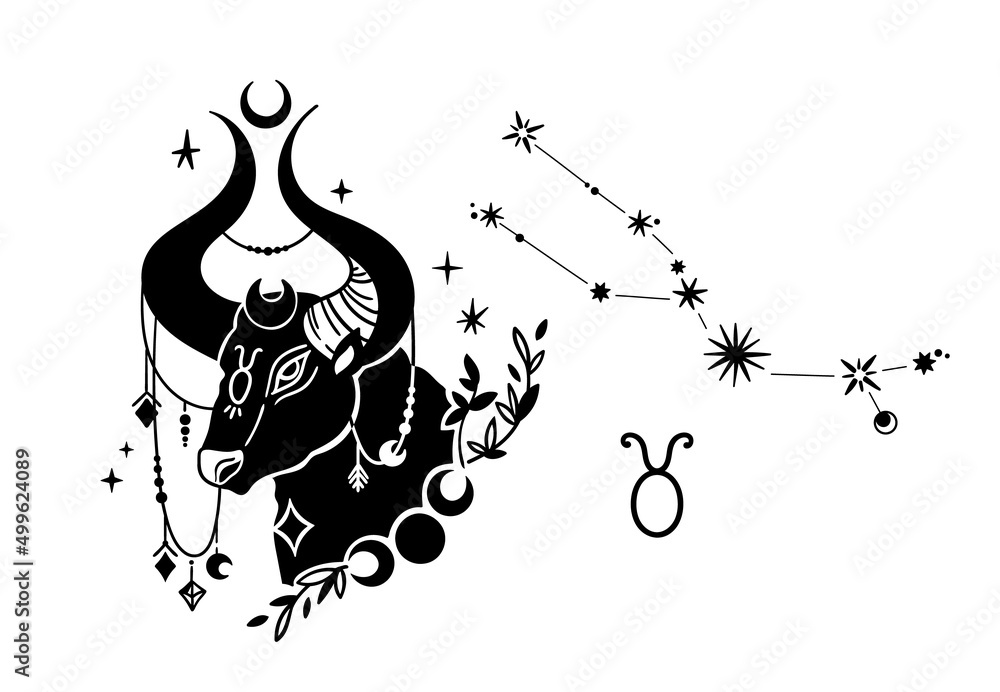 Zodiac hand drawn Taurus sign isolated clipart on white, unique ...