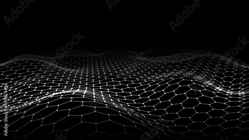 Abstract chain of hexagonal shapes. Data transfer technology background. 3d vector illustration.