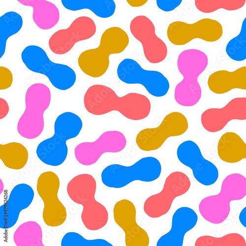 Super cute seamless pattern with multicolored shapes. Modern texture with cutout figures. Geometrical background 