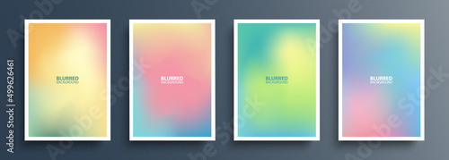Set of light blurred backgrounds with soft abstract blurred color gradients. Templates collection for brochures, posters, banners, flyers and cards. Vector illustration.