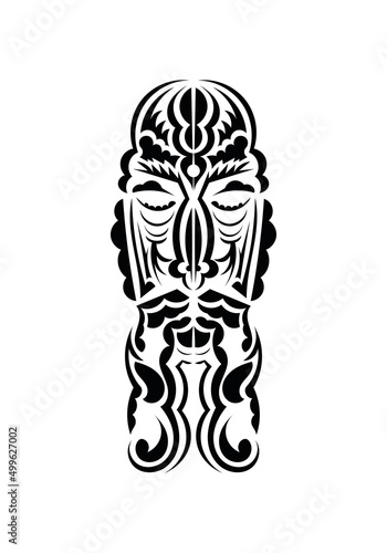 Face in traditional tribal style. Tattoo patterns. Isolated on white background. Vetcor.