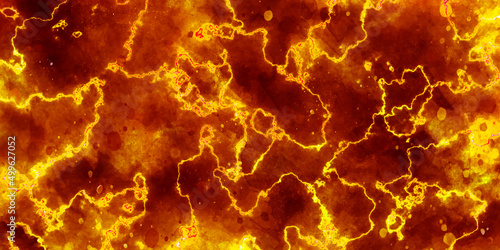 Abstract watercolor red liquid wave in lava orange red on black background. High-quality modern art presented in alcohol ink. Old yellow or orange grunge texture background with copy space.