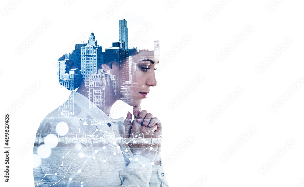 Attractive businesswoman wearing formal wear is watching at New Attractive businesswoman wearing formal wear is watching at New